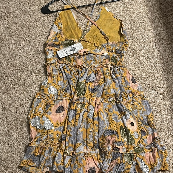 NWT Floral Ruffle Smocked Empire Waist Sundress in Mustard M - Picture 7 of 14